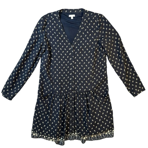 Garnet Hill Navy Blue Floral Crepe Drop Waist Dress Womens Size 6 - Picture 1 of 7